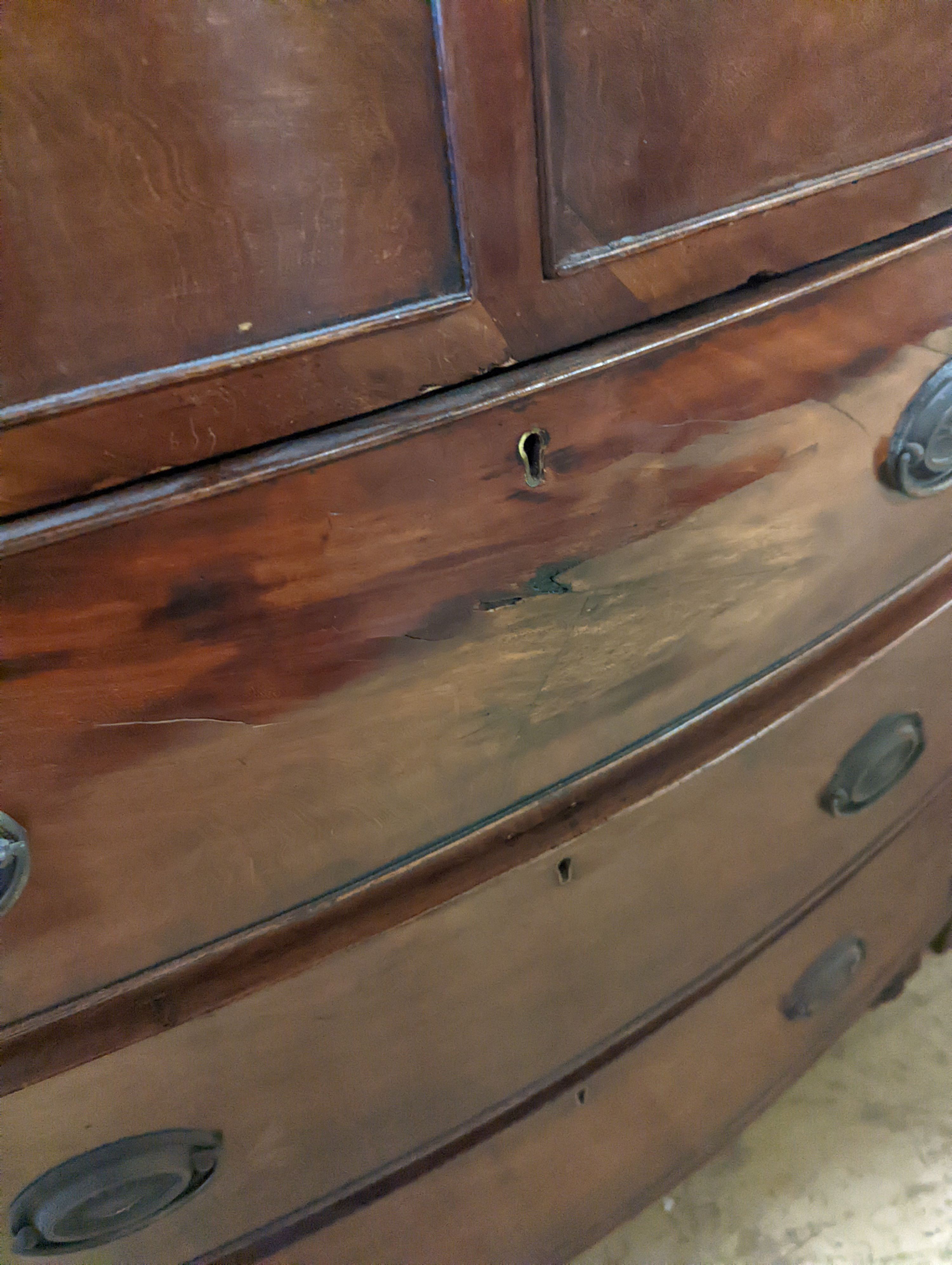 A Victorian mahogany bow front chest, width 104cm, depth 52cm, height 119cm